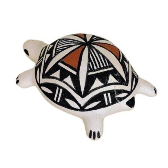 Vintage Old Acoma NM Pottery Native American Clay Turtle Figurine Signed CS - Picture 9 of 11